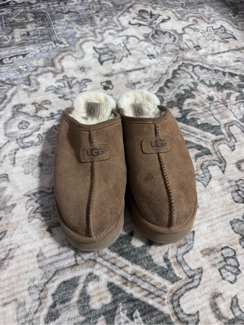 UGG Women’s Brown Suede Shearling-Lined Slip-On Clogs